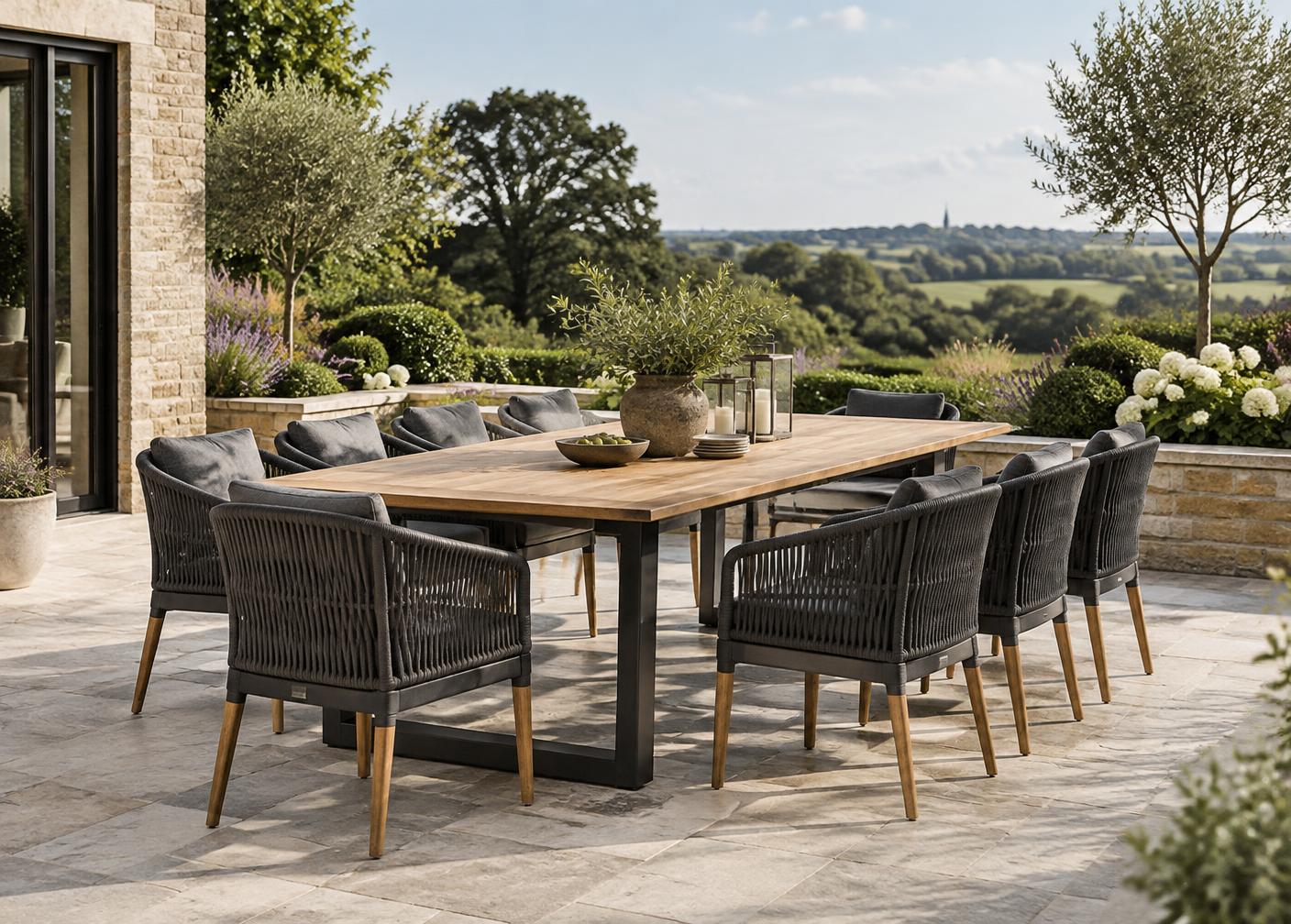 Illustrative premium eight-seat outdoor dining set